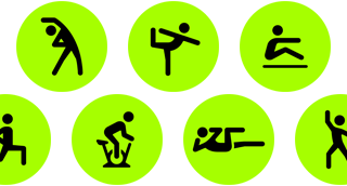 Íconos que representan actividades de la app Entrenamiento, como Yoga, Remo, Entrenamiento Funcional de Fuerza, Bicicleta Fija y Entrenamiento de Core