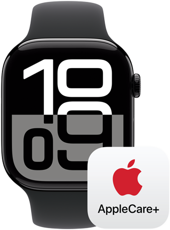 Apple Watch Series 10 junto a un logo que representa la cobertura de AppleCare+