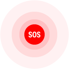 Círculo rojo con la palabra SOS que representa la funcionalidad Emergencia SOS