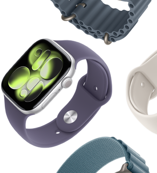 Correas para el Apple Watch Series 11: correa deportiva morado niebla, correa Ocean azul ancla, correa Alpine azul claro
